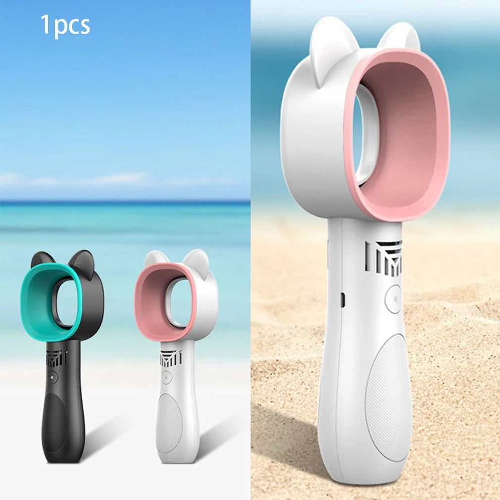 Cute Cat Portable Handheld USB Mini Bladeless Fan Rechargeable Quiet 3 Gear Gift