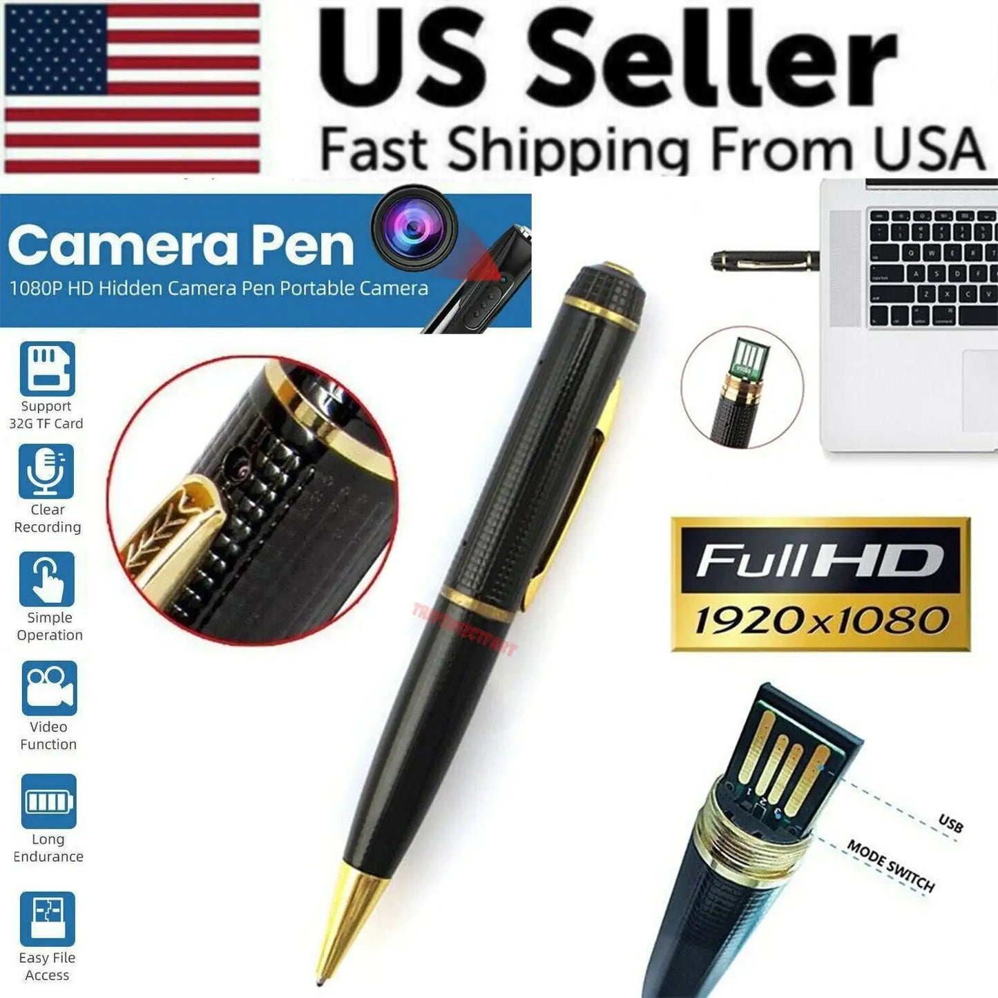 Cam Pocket Pen Camera HD 1080P Mini Body Video Recorde